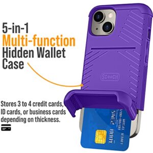 Scooch iPhone 14 Case with Card Holder [Wingmate] iPhone 14 Wallet Case with Hidden Card Slot and RFID Protection, Holds Up to 4 Cards, Military Grade Drop Protection, Purple