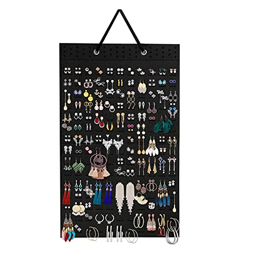 Hanging Earrings Organizer,  beifvv Soft Felt Earring Display Holder Storage Holder Holds up to 300 Pairs,wall mounted earrings holder display hanging on walll /door for women &girls(Black 1pcs)