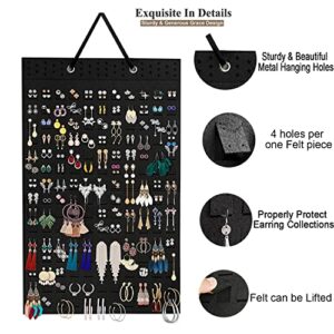 Hanging Earrings Organizer,  beifvv Soft Felt Earring Display Holder Storage Holder Holds up to 300 Pairs,wall mounted earrings holder display hanging on walll /door for women &girls(Black 1pcs)