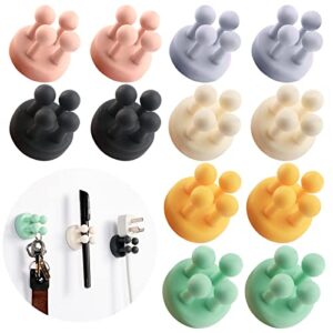 12pcs self adhesive wall mounted silicone hooks,multi-function hook waterproof self adhesive toothbrush hook plug holder,functional utility hooks for kitchen bathroom home office (6 color)