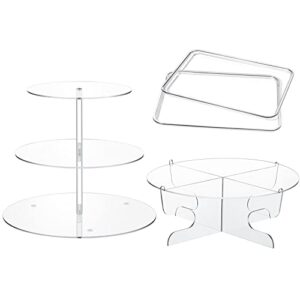sawysine 4 pcs acrylic cupcake stand set include 3 tier round cake stand 1 tier dessert stands holder 2 pieces clear serving platter for tea party wedding birthday baby bridal shower party supplies
