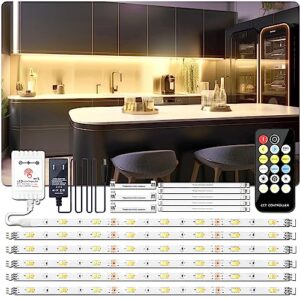 tjoy under cabinet lighting kit 20ft, 6pcs dimmable 2700k-6500k warm white to daylight bright led strip light bars, touch and rf remote control, for kitchen cabinet, counter, shelf, bookcase, 2000lm