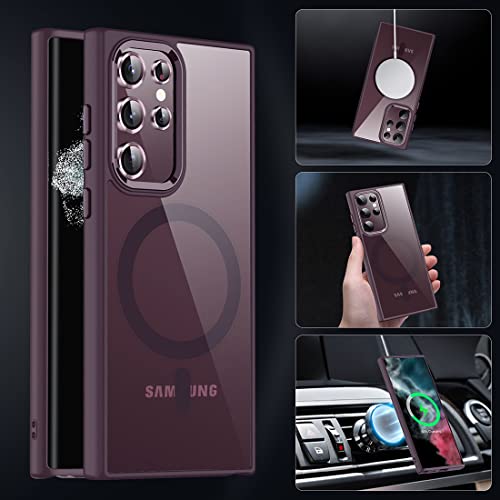 TIANNIUKE Magnetic Case for Samsung Galaxy S22 Ultra, [with Camera Lens Protector] Compatible with MagSafe,Slim Fit Shockproof Protective Phone Case for Samsung S22 Ultra 6.8" 2022 (Burgundy)