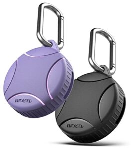 encased waterproof airtag case compatible with apple airtag keychain holder black purple - 2 pack