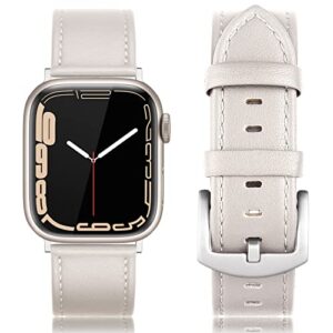 edimens leather bands compatible with apple watch 45mm 42mm 44mm band men women, vintage genuine leather wristband replacement band compatible for apple watch iwatch series 8 7 6 5 4 3 2 1 se white