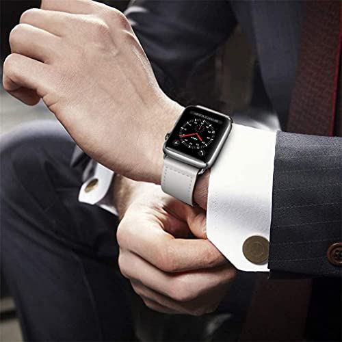 EDIMENS Leather Bands Compatible with Apple Watch 45mm 42mm 44mm Band Men Women, Vintage Genuine Leather Wristband Replacement Band Compatible for Apple Watch iwatch Series 8 7 6 5 4 3 2 1 SE White