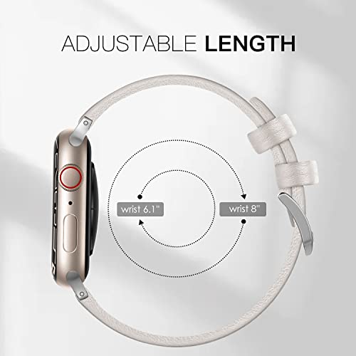 EDIMENS Leather Bands Compatible with Apple Watch 45mm 42mm 44mm Band Men Women, Vintage Genuine Leather Wristband Replacement Band Compatible for Apple Watch iwatch Series 8 7 6 5 4 3 2 1 SE White