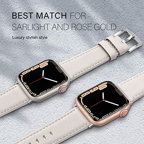 EDIMENS Leather Bands Compatible with Apple Watch 45mm 42mm 44mm Band Men Women, Vintage Genuine Leather Wristband Replacement Band Compatible for Apple Watch iwatch Series 8 7 6 5 4 3 2 1 SE White