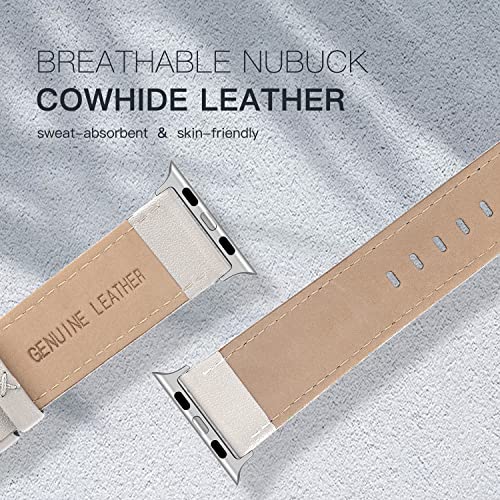 EDIMENS Leather Bands Compatible with Apple Watch 45mm 42mm 44mm Band Men Women, Vintage Genuine Leather Wristband Replacement Band Compatible for Apple Watch iwatch Series 8 7 6 5 4 3 2 1 SE White