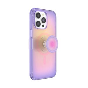 popsockets iphone 14 pro max case with phone grip and slide compatible with magsafe, wireless charging compatible - aura