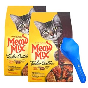 tender centers cat food bundle | includes 2 bags of meow mix tender centers dry cat food chicken & tuna flavors (3 lb) | plus paw food scoop!