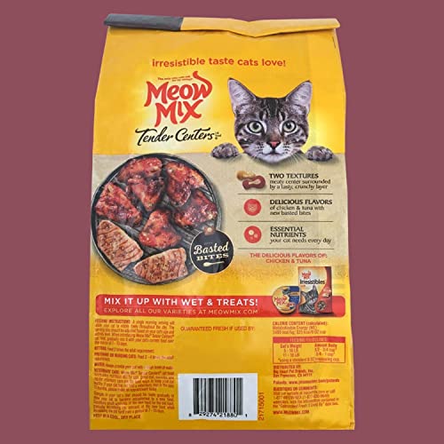 Tender Centers Cat Food Bundle | Includes 2 Bags of Meow Mix Tender Centers Dry Cat Food Chicken & Tuna Flavors (3 LB) | Plus Paw Food Scoop!