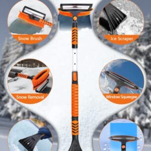 UHdod Ice Scraper and Snow Brush for Car SUV Trucks, 41” Extendable Snow Cleaning Brush for Car Windshield with Squeegee Telescoping Handle 180° Pivoting Brush Head Snow Scraper