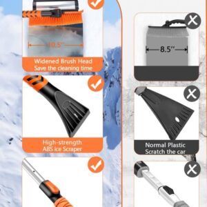 UHdod Ice Scraper and Snow Brush for Car SUV Trucks, 41” Extendable Snow Cleaning Brush for Car Windshield with Squeegee Telescoping Handle 180° Pivoting Brush Head Snow Scraper