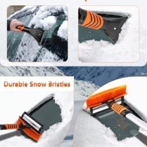UHdod Ice Scraper and Snow Brush for Car SUV Trucks, 41” Extendable Snow Cleaning Brush for Car Windshield with Squeegee Telescoping Handle 180° Pivoting Brush Head Snow Scraper