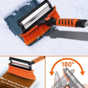 UHdod Ice Scraper and Snow Brush for Car SUV Trucks, 41” Extendable Snow Cleaning Brush for Car Windshield with Squeegee Telescoping Handle 180° Pivoting Brush Head Snow Scraper