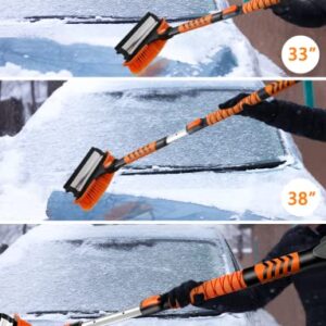 UHdod Ice Scraper and Snow Brush for Car SUV Trucks, 41” Extendable Snow Cleaning Brush for Car Windshield with Squeegee Telescoping Handle 180° Pivoting Brush Head Snow Scraper