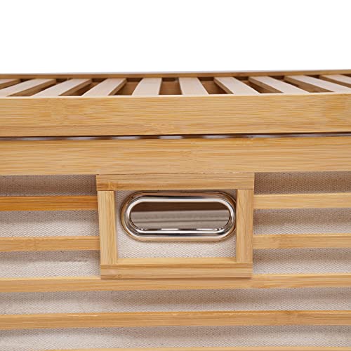 CNCEST 47" Laundry Basket Rack Laundry Basket Organizer, 3 Tier Bamboo Storage Shelf, Removable Storage Basket with Freestanding Clothes Hamper Organizer for Bathroom Living Room Bedroom