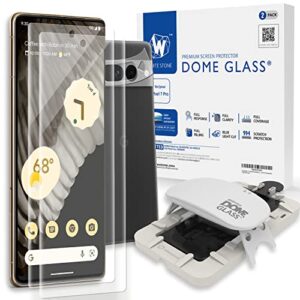 [2 dome glass +1 cam package+ uv lamp] whitestone dome glass screen protector for google pixel 7 pro (2022), full tempered glass shield with liquid dispersion tech [bubble free, non slide type installation kit] screen guard with camera film protector - 2p