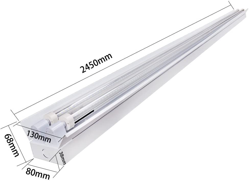 BRILLIHOOD 8FT LED Garage Shop Light, 80W (190W Equiv.), 8000LM LED Ceiling Light Fixtures, 6000K (Cool White), T8/T12 Fluorescent Light Fixture for Warehouse, Supermarket, Workshop Office, 2-Pack