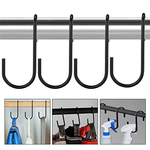 YOYETECO 10 Pack Purse Hanger Black S Hooks, Unique Twisted S Hooks Heavy Duty Bag Hanger, Closet Rod Hooks for Hanging Handbags, Purses, Belts, Scarves, Hats, Pots and Pans, Large 4.33 Inch