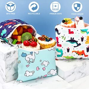 6 Pieces Reusable Snack Bags for Kids Sandwich Bags Snack Pouch Zipper Cartoon Washable Lunch Bags for Food Storage, 7 x 7 Inch, 6 Styles (Cute Style)