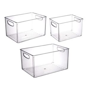 elysolpluv acrylic storage box 3 pieces (large, medium and small), grocery storage box with handle, suitable for refrigerator, kitchen and countertop storage. (clear)