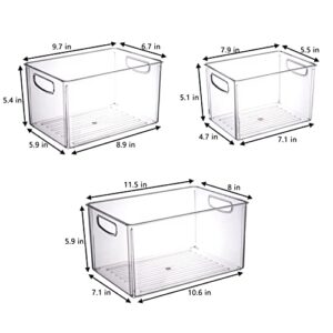 Elysolpluv Acrylic Storage Box 3 Pieces (Large, Medium And Small), Grocery Storage Box With Handle, Suitable For Refrigerator, Kitchen And Countertop Storage. (Clear)