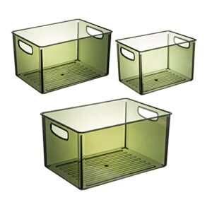 elysolpluv acrylic storage box 3 pieces (large, medium and small), grocery storage box with handle, suitable for refrigerator, kitchen and countertop storage. (green)