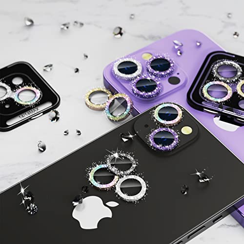 imluckies for iPhone 14 Pro/iPhone 14 Pro Max Camera Lens Protector Bling, HD Tempered Glass Diamonds Lens Screen Protector Individual Alloy Metal Ring, Glitter Purple