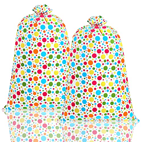 Teling 2 Pcs 80 x 60 in Jumbo Bike Baby Shower Bag Extra Large Bicycle Plastic Gift Bags for Heavy Large Birthday Holiday Bicycle Bags (Colorful, Polka Dots)