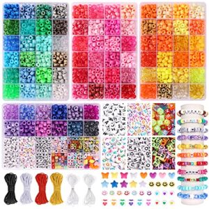 quefe 4900pcs pony beads kit, 84 colors kandi beads, 3780pcs rainbow hair 1080pcs letter heart for craft gifts bracelets jewelry making with elastic strings