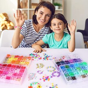 QUEFE 4900pcs Pony Beads Kit, 84 Colors Kandi Beads, 3780pcs Rainbow Hair 1080pcs Letter Heart for Craft Gifts Bracelets Jewelry Making with Elastic Strings