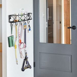 HappyHapi Key Holder for Wall Decorative, Entryway Key Hooks, Wall Mounted Key Rack with 5 Hooks, Metal Wire Mesh Basket Mail Holder, 9.8”Lx2.1”Wx4.1”H