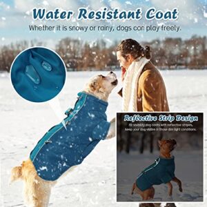 IKIPUKO Warm Dog Puffer Jacket, Zip Up Dog Coat with Harness Waterproof Dog Winter Coat for Large Medium Small Dogs Fleece High Collar Dog Snowsuit Dog Winter Jacket Reflective Dog Jacket(Green 3XL)