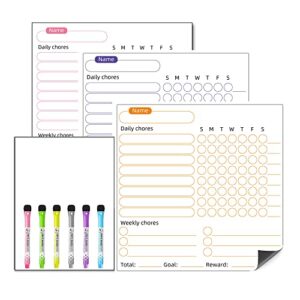 magnetic dry erase responsibility family chore chart - 3 pcs chore board list (10"x10") & 1 blank whiteboard (8"x6") & 6 colored markers & 1 eraser for multiple kids adults teenagers refrigerator