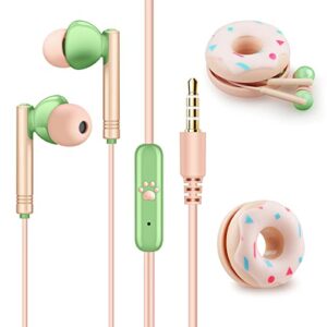 eloven 3.5mm wired headphone hifi stereo sound wired earbuds noise cancelling in-ear earphones headset for teen girls with mic button control with cable wrap winder for iphone samsung mp3/mp4 pink