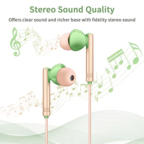 ELOVEN 3.5mm Wired Headphone HiFi Stereo Sound Wired Earbuds Noise Cancelling in-Ear Earphones Headset for Teen Girls with Mic Button Control with Cable Wrap Winder for iPhone Samsung MP3/MP4 Pink