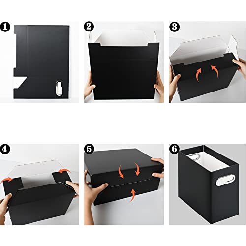 Tunnkit File Organizer, Cardboard Box for Letter Size Hanging File Folder Storage, Collapsible with Handles for Office/Home/School, Black, 4 Packs