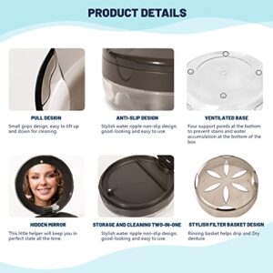 Uouovo Denture Cup Retainer Case, Definitely No-Leak, Denture Bath Case, Denture Case, Retainer Cleaning Box for Traveling, Denture Cup with Strainer & Mirror (Grey)