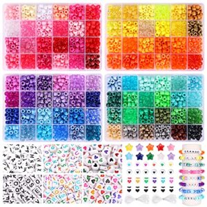 quefe 3250pcs pony beads set, kandi beads 2400pcs rainbow beads in 96 colors, 800pcs letter and heart beads with 20 meter elastic threads for bracelet jewelry necklace making