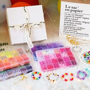 QUEFE 3250pcs Pony Beads Set, Kandi Beads 2400pcs Rainbow Beads in 96 Colors, 800pcs Letter and Heart Beads with 20 Meter Elastic Threads for Bracelet Jewelry Necklace Making