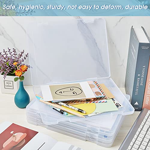 8 Packs A4 Clear Portable Project Case Thick Scrapbook Paper Storage Box with Handle Plastic File Box Document Case Photo Storage Containers Plastic Protectors for Magazines Stamps Photos Art Craft