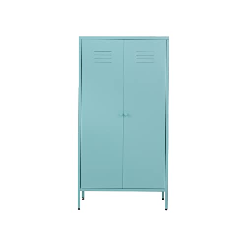 LINGZOE 2 Magnetic Doors Steel Wardrobe Kids Closet Storage Accent Cabinet with Hanging Rod and 2 Laminate,Metal Children Tall Storage lockers Armoire with Leg for Home Bedroom,Laundry Room