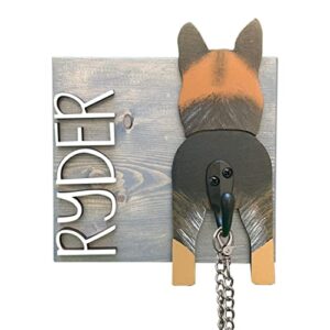 personalized dog leash holder for wall custom name, wooden dog butt leash hook, decorative key rack hooks hanger for entryway, hallway, farmhouse dog items storage organizer (1 dog)