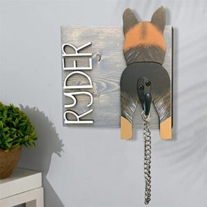 Personalized Dog Leash Holder for Wall Custom Name, Wooden Dog Butt Leash Hook, Decorative Key Rack Hooks Hanger for Entryway, Hallway, Farmhouse Dog Items Storage Organizer (1 Dog)
