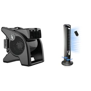 Lasko High Velocity Pro-Performance Pivoting Utility Fan for Cooling, Ventilating, Exhausting and Drying at Home, Job Site and Work Shop, Black Grey U15617 & Household Tower Fan, 42, Silver T42951