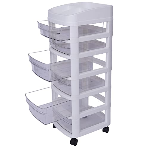 Plastic Wide Storage Drawer Cart Cosmetic Storage Tower Craft Storage Containers Bins with 6 Clear Drawers