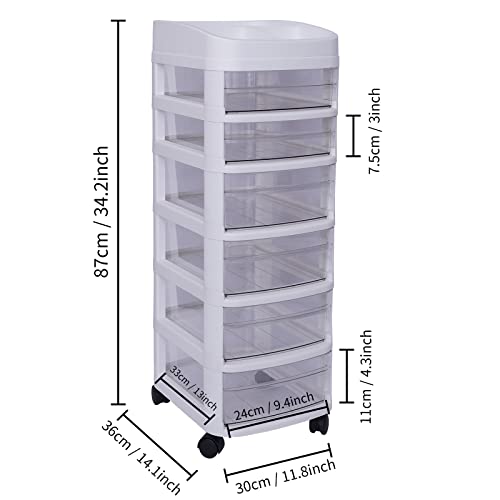 Plastic Wide Storage Drawer Cart Cosmetic Storage Tower Craft Storage Containers Bins with 6 Clear Drawers