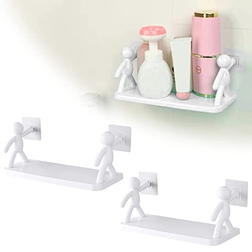 Poluom The Kitchen Toilet Receive Shelf, Cute Villain Floating Shelves, Kitchen Wall Mounted Shelf, Bathroom Bedroom Storage Rack, Punching-Free, No Glue Marks (White, 2PCS)